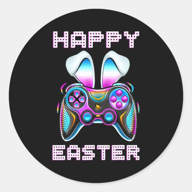 Sticker Rond Video Game Easter Bunny Gaming Controller Gamer Bo (Devant)