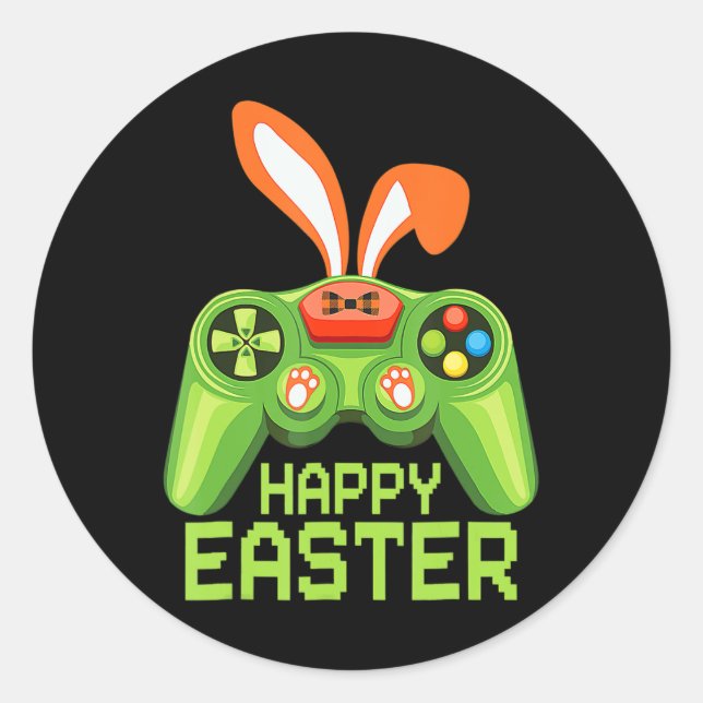 Sticker Rond Video Game Easter Bunny Gaming Controller Gamer Bo (Devant)