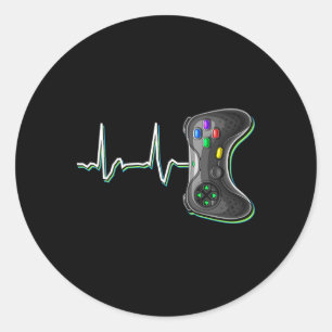 Sticker Rond Video Gamer Heartbeat Video Game Controller Cadeau