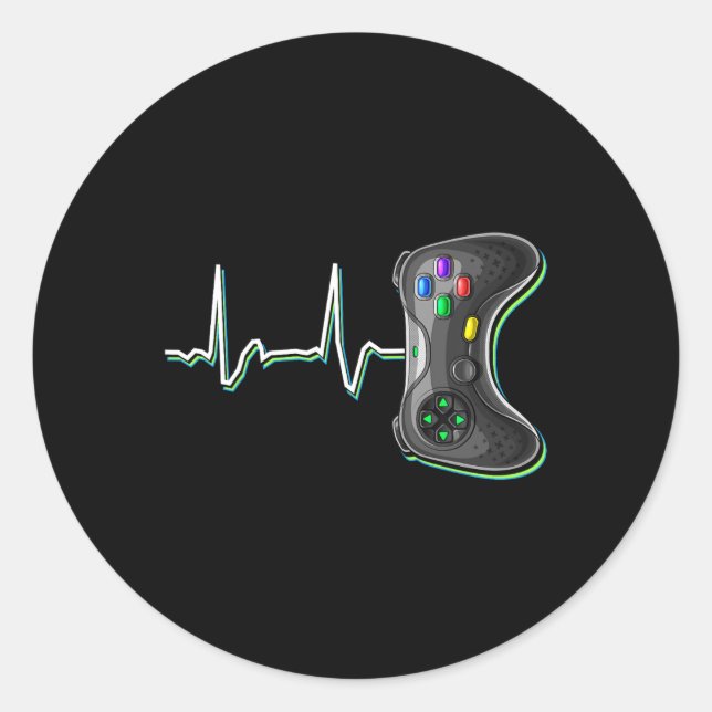Sticker Rond Video Gamer Heartbeat Video Game Controller Cadeau (Devant)