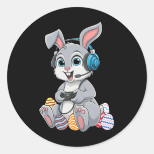 Sticker Rond Vidéo Joueur Bunny Oeuf Jeu Garçons Hommes Enfants