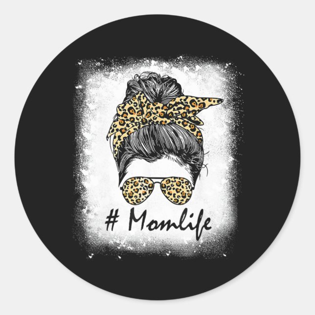 Sticker Rond Vie Bleached Maman Vie Leopard Messager Bun Femmes (Devant)