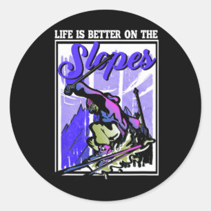 Sticker Rond Vie Mieux Sur Les Pistes Sports D'Hiver Ski