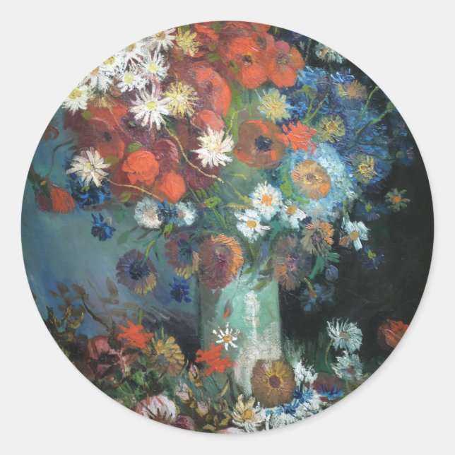 Sticker Rond Vie morte avec Fleurs de prairie | Vincent van Gog (Devant)