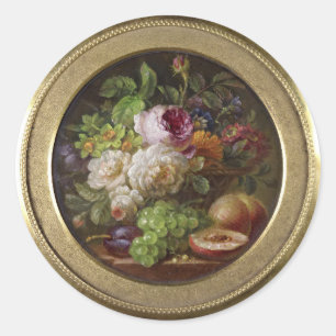 Sticker Rond Vie morte avec Fleurs et Fruits, art
