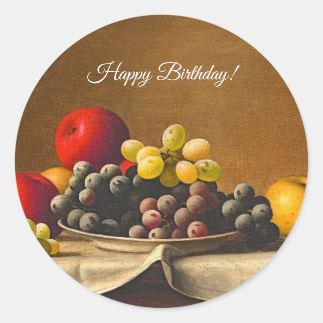 Sticker Rond Vie morte, pommes, raisins, fruits (Devant)
