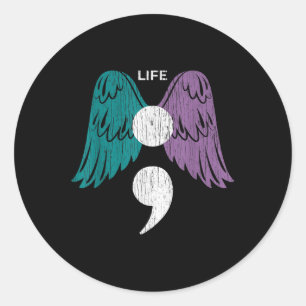 Sticker Rond Vie Semicolon Ailes Sensibilisation au suicide San