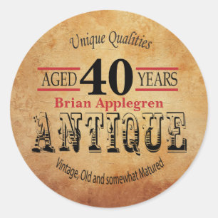 Sticker Rond Vieille, antique et Vintage 40e anniversaire Desig