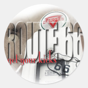 Sticker Rond Vieille pompe à gaz - itinéraire 66