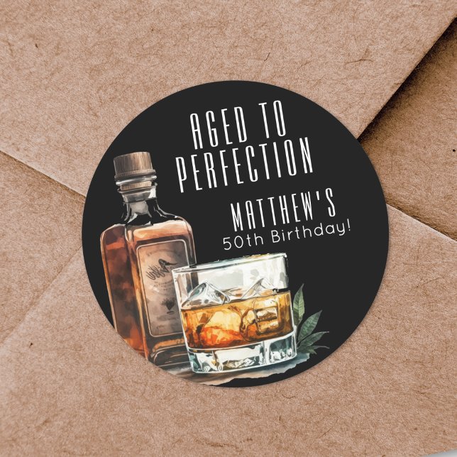 Sticker Rond Vieilli à la perfection Anniversaire (Aged To Perfection Birthday Classic Round Sticker )