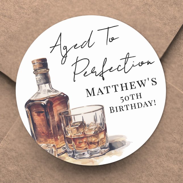 Sticker Rond Vieilli à la perfection Anniversaire (Aged To Perfection Birthday Classic Round Sticker )