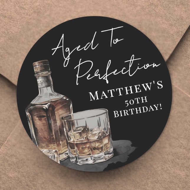 Sticker Rond Vieilli à la perfection Anniversaire (Aged To Perfection Birthday Classic Round Sticker )