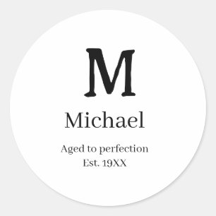Sticker Rond Vieilli à la perfection établ. 19XX monogramme let