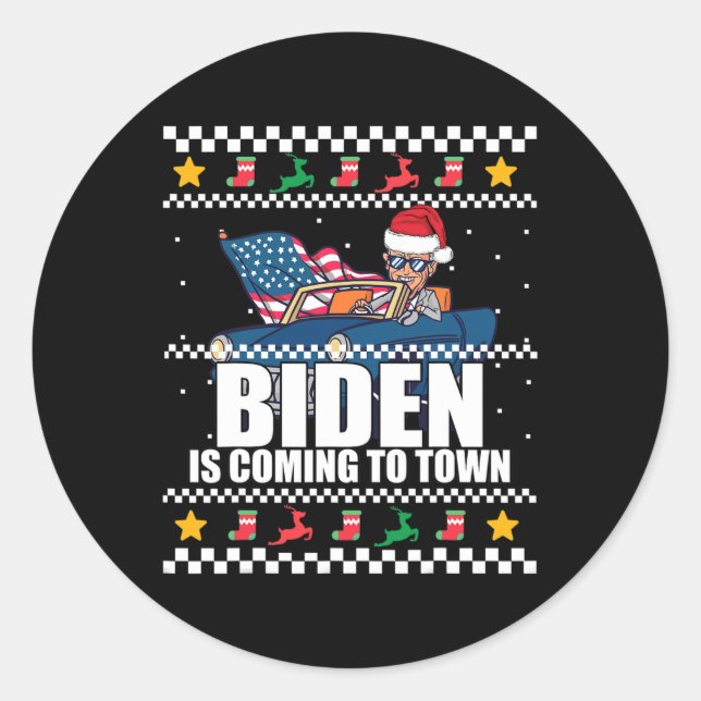 Sticker Rond Vient À La Ville Mème Sweater De Noël (Devant)