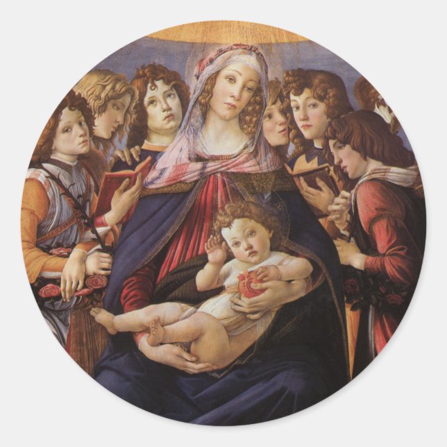 Sticker Rond Vierge à l'Enfant avec des Anges par Sandro Bottic (Devant)