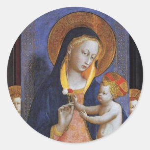 STICKER ROND VIERGE AVEC ENFANT, ANGELS ET SAINTS