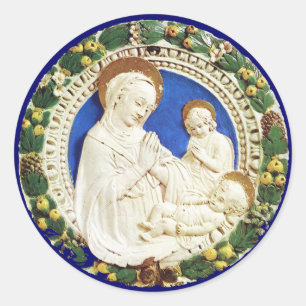 Sticker Rond VIERGE AVEC l'ENFANT, couronne florale de Noël