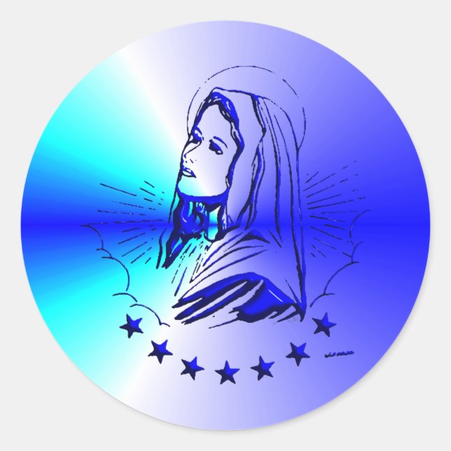 Sticker Rond Vierge Bleue Marie - Mère de Dieu (Devant)