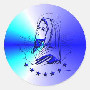 Sticker Rond Vierge Bleue Marie - Mère de Dieu