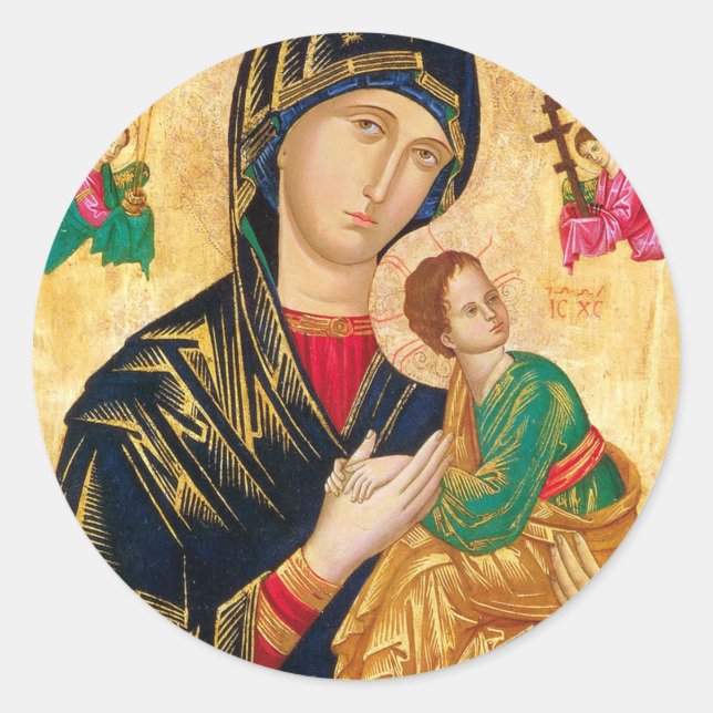 Sticker Rond Vierge byzantine Marie et icône enfant Noël (Devant)