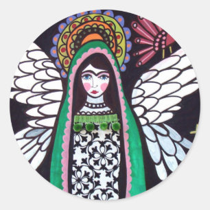 Sticker Rond Vierge d'ange d'art de Guadalupe par Heather