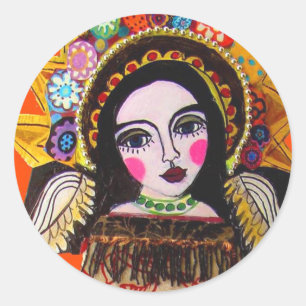 Sticker Rond Vierge de Guadalupe par Heather Galler