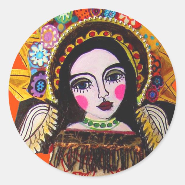 Sticker Rond Vierge de Guadalupe par Heather Galler (Devant)