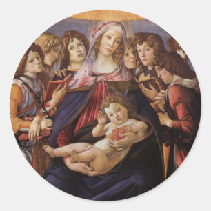 Sticker Rond Vierge et enfant aux anges par Sandro Botticelli