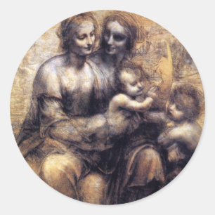 Sticker Rond Vierge et enfant avec croquis de Sainte-Anne