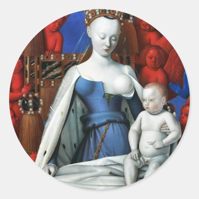 Sticker Rond Vierge et enfant entouré d'anges - Fouquet (Devant)