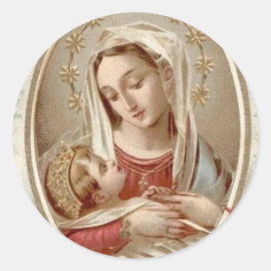 Sticker Rond Vierge Marie béni avec le bébé Jésus