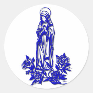 Sticker Rond Vierge Marie béni (avec les roses bleus)