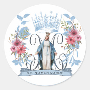 Sticker Rond Vierge Marie Catholique Mère Marie Florale