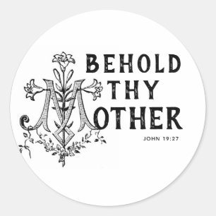 Sticker Rond Vierge Marie Croix de l'Ecriture Religieuse Cathol