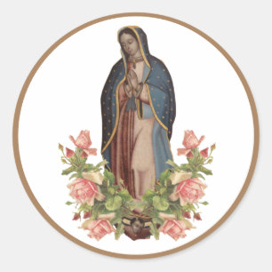 Sticker Rond Vierge Marie de Guadalupe Roses Religieux