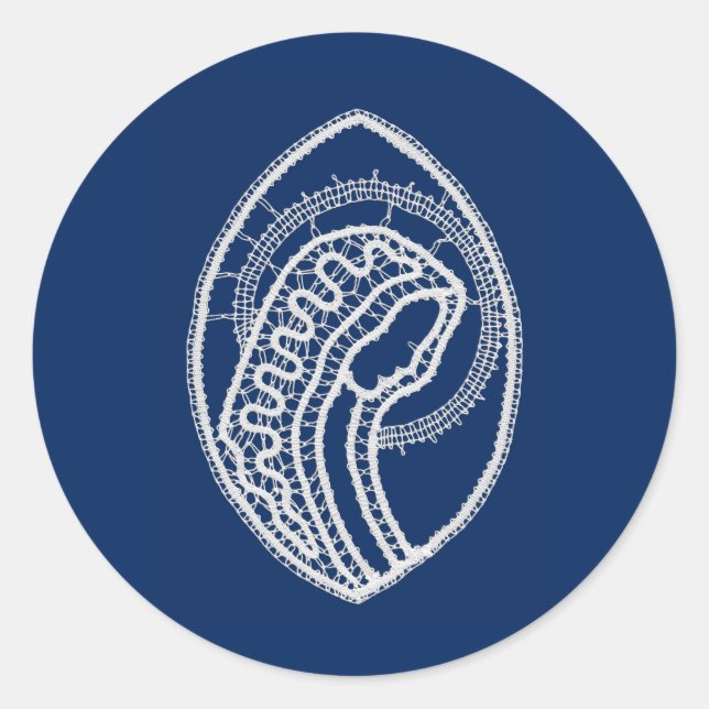 Sticker Rond Vierge Marie, dentelle blanche, bleu marine (Devant)