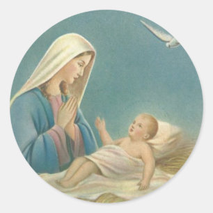 Sticker Rond Vierge Marie et bébé Jésus