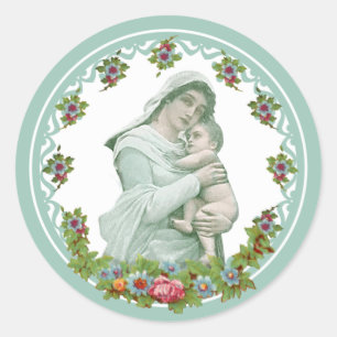 Sticker Rond Vierge Marie et Jésus catholique religieux