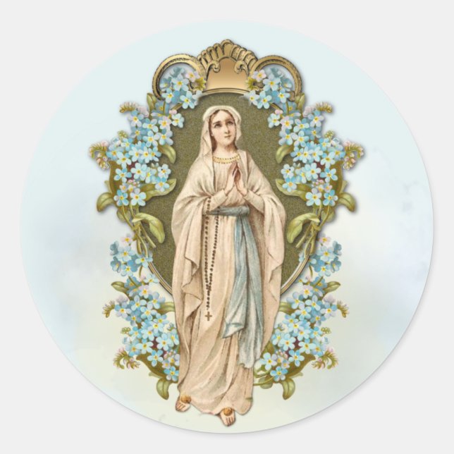 Sticker Rond Vierge Marie Florale Dame religieuse de Lourdes (Devant)