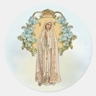 Sticker Rond Vierge Marie Florale Religieuse Dame De Fatima