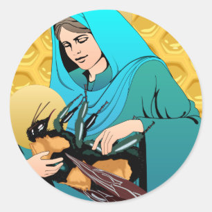 Sticker Rond Vierge Marie Madonna et gaffent l'abeille