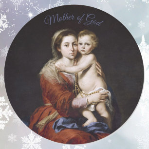 Sticker Rond Vierge Marie - Mère de Dieu - Baby Jesus -