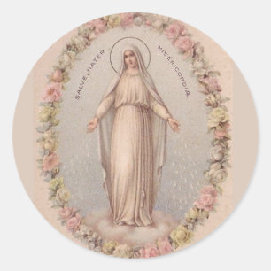 Sticker Rond Vierge Marie Mère de la Miséricorde Roses