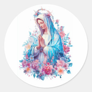 Sticker Rond Vierge Marie religieuse catholique florale moderne