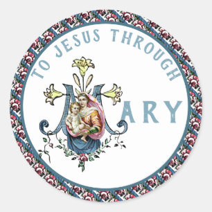 Sticker Rond Vierge Marie Religieux catholique Jésus Croix clas