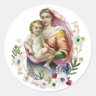 Sticker Rond Vierge Marie Religieux Jésus Vintage catholique