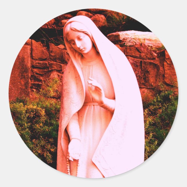 Sticker Rond Vierge Marie rouge altérée (Devant)