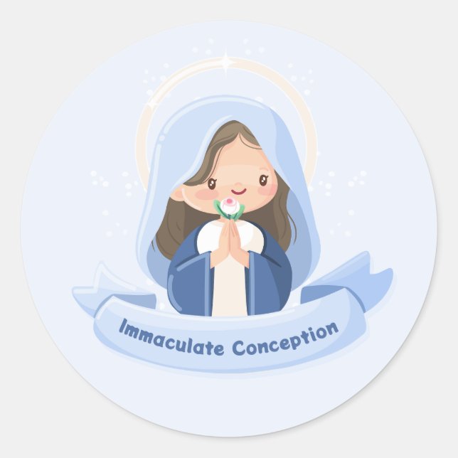 Sticker Rond Vierge paisible de Kawaii priant - Bleu clair (Devant)