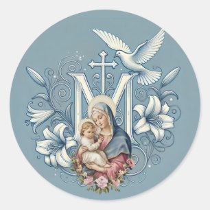 Sticker Rond Vierge religieuse Marie Croix mariale Jésus