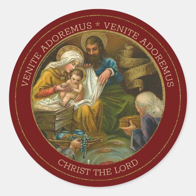 Sticker Rond Vierge religieuse Marie Jésus Joseph Hommes sages (Devant)